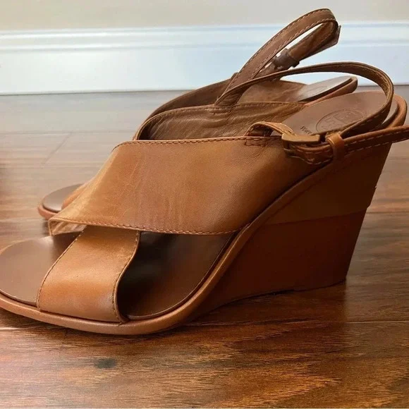 Authentic Tory Burch Gabrielle Wedge Sandals- Size 9 Brown
